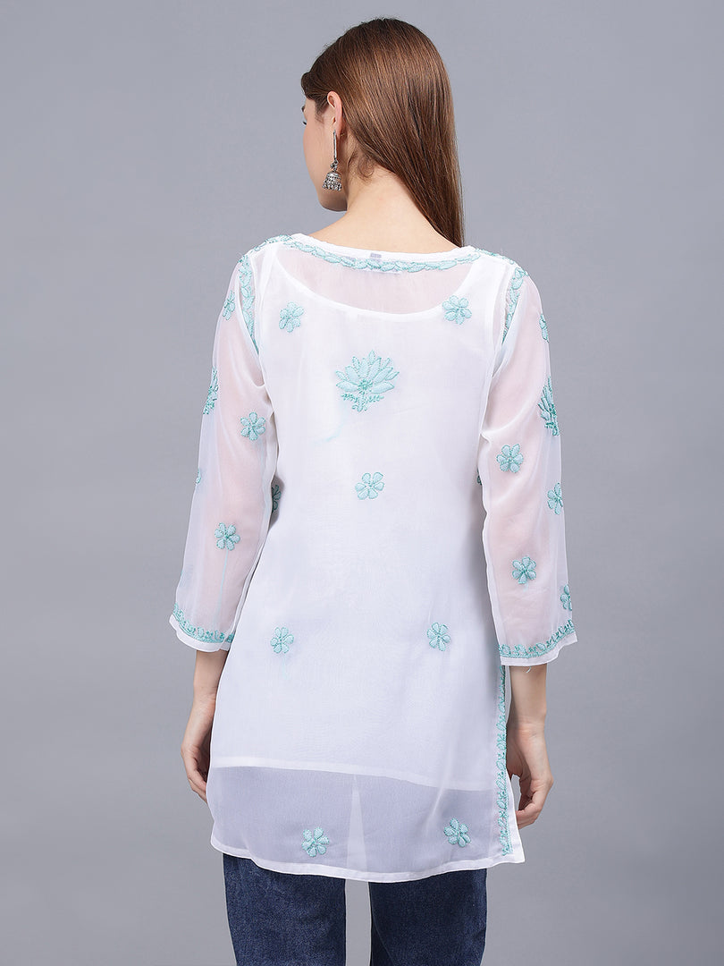 Seva Chikan Hand Embroidered Georgette Lucknowi Chikankari Top With Slip