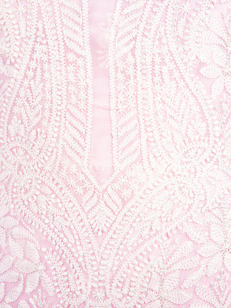 Seva Chikan Hand Embroidered Pink Georgette Lucknowi Chikankari Unstitched Suit Piece-SCL1711