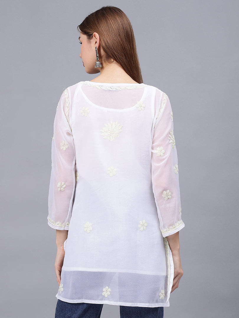 Seva Chikan Hand Embroidered Georgette Lucknowi Chikankari Top With Slip