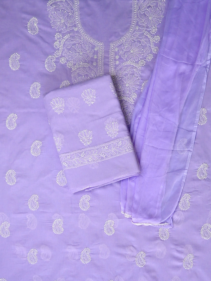 Seva Chikan Hand Embroidered Mauve Cotton Lucknowi Chikankari Unstitched Suit Piece-SCL13081