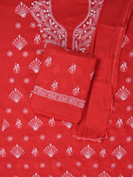 Load image into Gallery viewer, Seva Chikan Hand Embroidered Red Cotton Lucknowi Chikankari Unstitched Suit Piece-SCL13052
