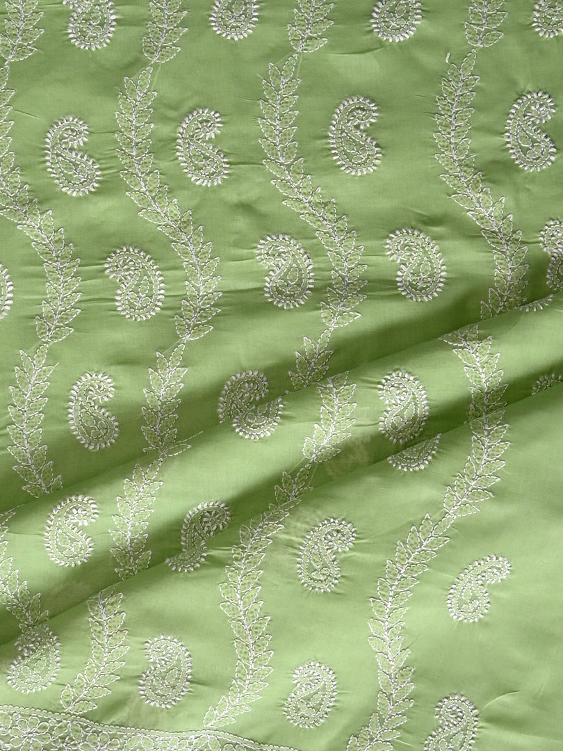 Seva Chikan Hand Embroidered Light Green Cotton Lucknowi Chikankari Unstitched Suit Piece-SCL13090