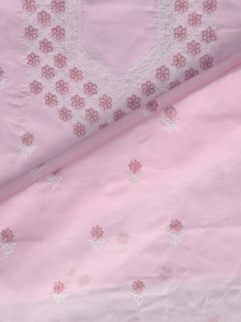 Seva Chikan Hand Embroidered Pink Terivoil Cotton Lucknowi Chikankari Unstitched Suit Piece-SCL13015