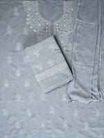 Load image into Gallery viewer, Seva Chikan Hand Embroidered Grey Cotton Lucknowi Chikankari Unstitched Suit Piece-SCL13082
