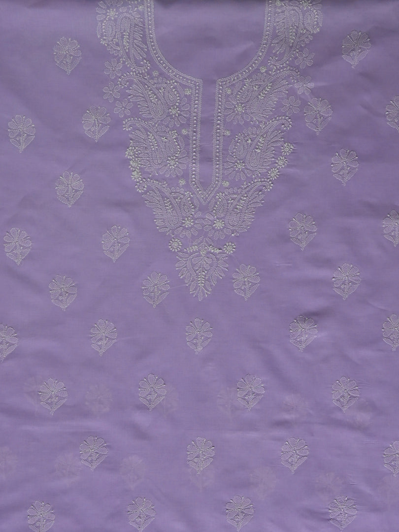 Seva Chikan Hand Embroidered Mauve Cotton Lucknowi Chikankari Unstitched Suit Piece-SCL13059