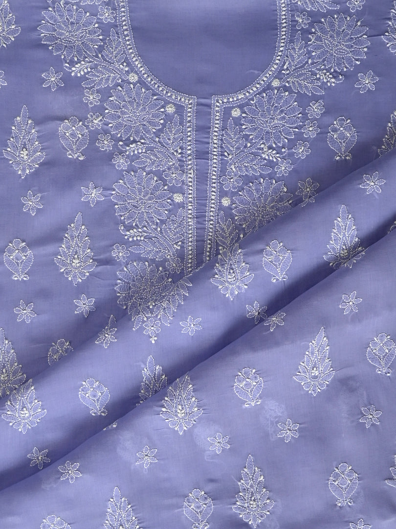 Seva Chikan Hand Embroidered Mauve Cotton Lucknowi Chikankari Unstitched Suit Piece-SCL13046