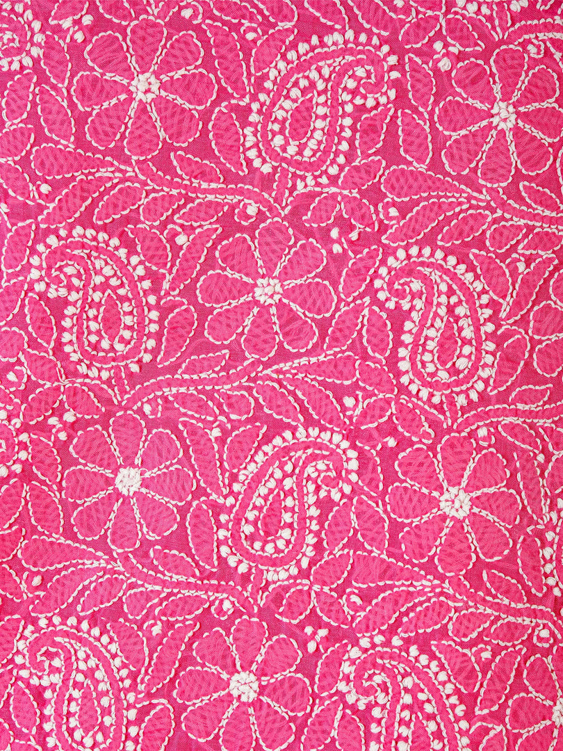 Seva Chikan Hand Embroidered Pink Cotton Lucknowi Chikankari Unstitched Suit Piece-SCL1682