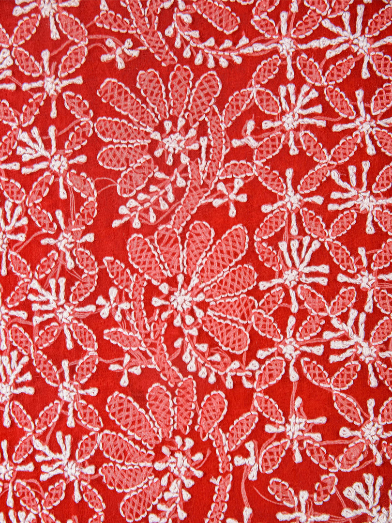 Seva Chikan Hand Embroidered Red Georgette Lucknowi Chikankari Unstitched Suit Piece-SCL1665
