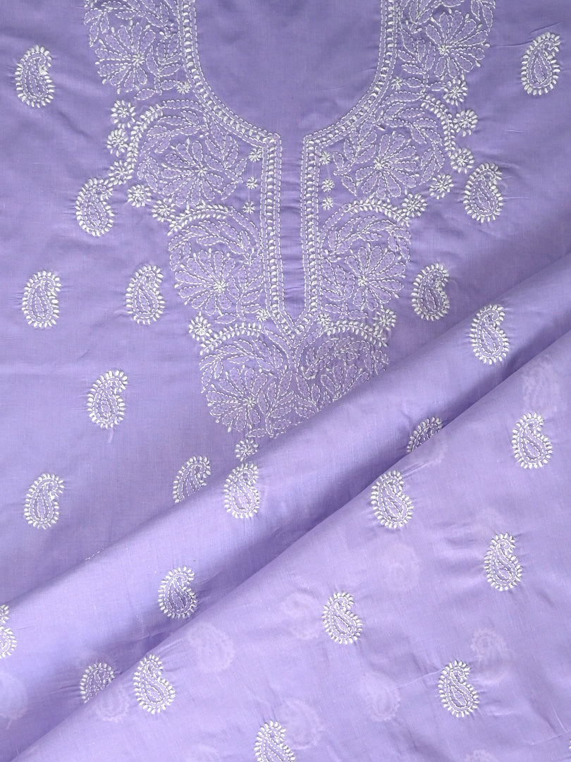 Seva Chikan Hand Embroidered Mauve Cotton Lucknowi Chikankari Unstitched Suit Piece-SCL13081