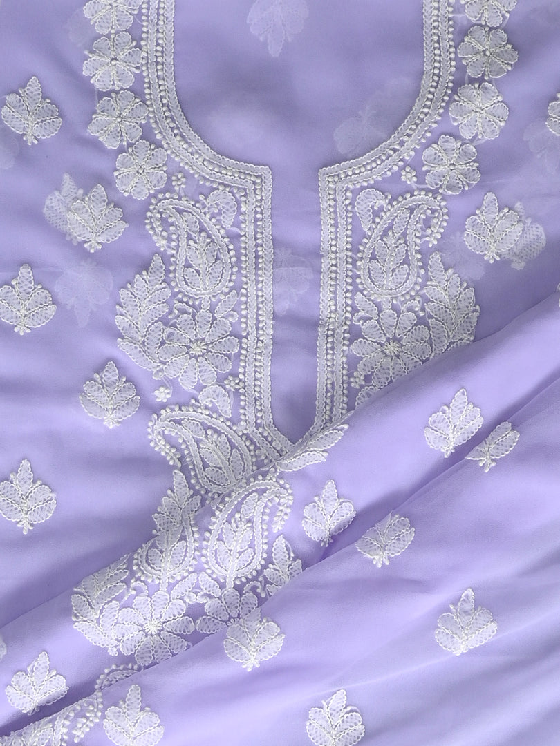 Seva Chikan Hand Embroidered Mauve Georgette Lucknowi Chikankari Unstitched Suit Piece-SCL13121