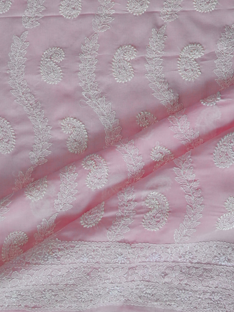 Seva Chikan Hand Embroidered Pink Cotton Lucknowi Chikankari Unstitched Suit Piece-SCL13092