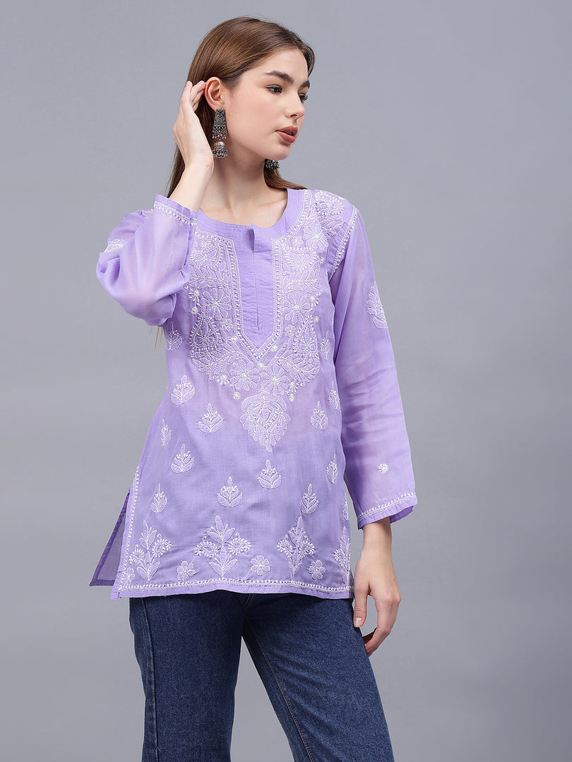 Seva Chikan Hand Embroidered Terivoil Cotton Lucknowi Chikan Top