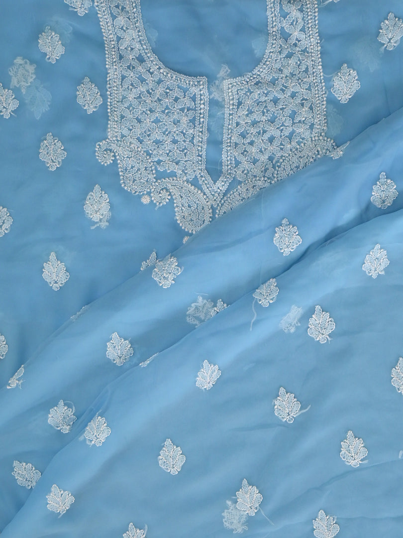 Seva Chikan Hand Embroidered Berry Blue Georgette Lucknowi Chikankari Unstitched Suit Piece-SCL13116