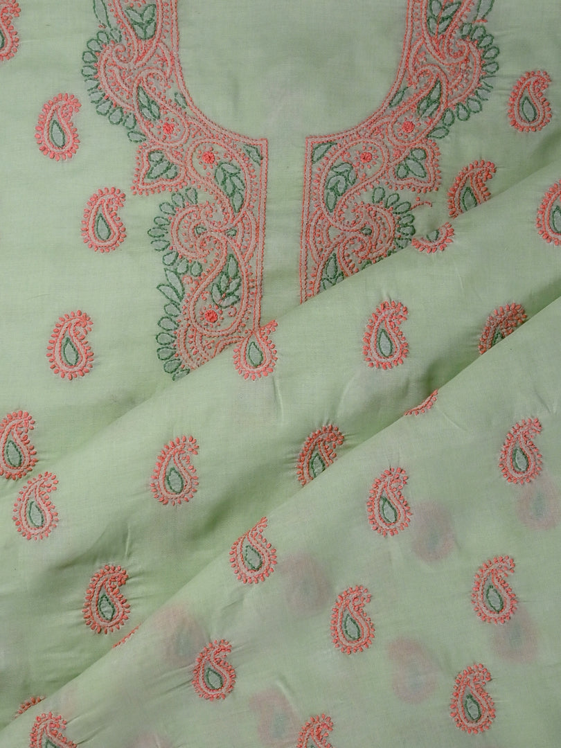 Seva Chikan Hand Embroidered Green Cotton Lucknowi Chikankari Unstitched Suit Piece-SCL13105