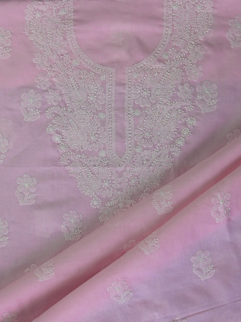 Seva Chikan Hand Embroidered Pink Cotton Lucknowi Chikankari Unstitched Suit Piece-SCL13060