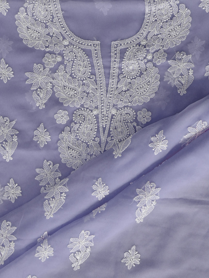 Seva Chikan Hand Embroidered Lavender Georgette Lucknowi Chikankari Unstitched Suit Piece-SCL13123