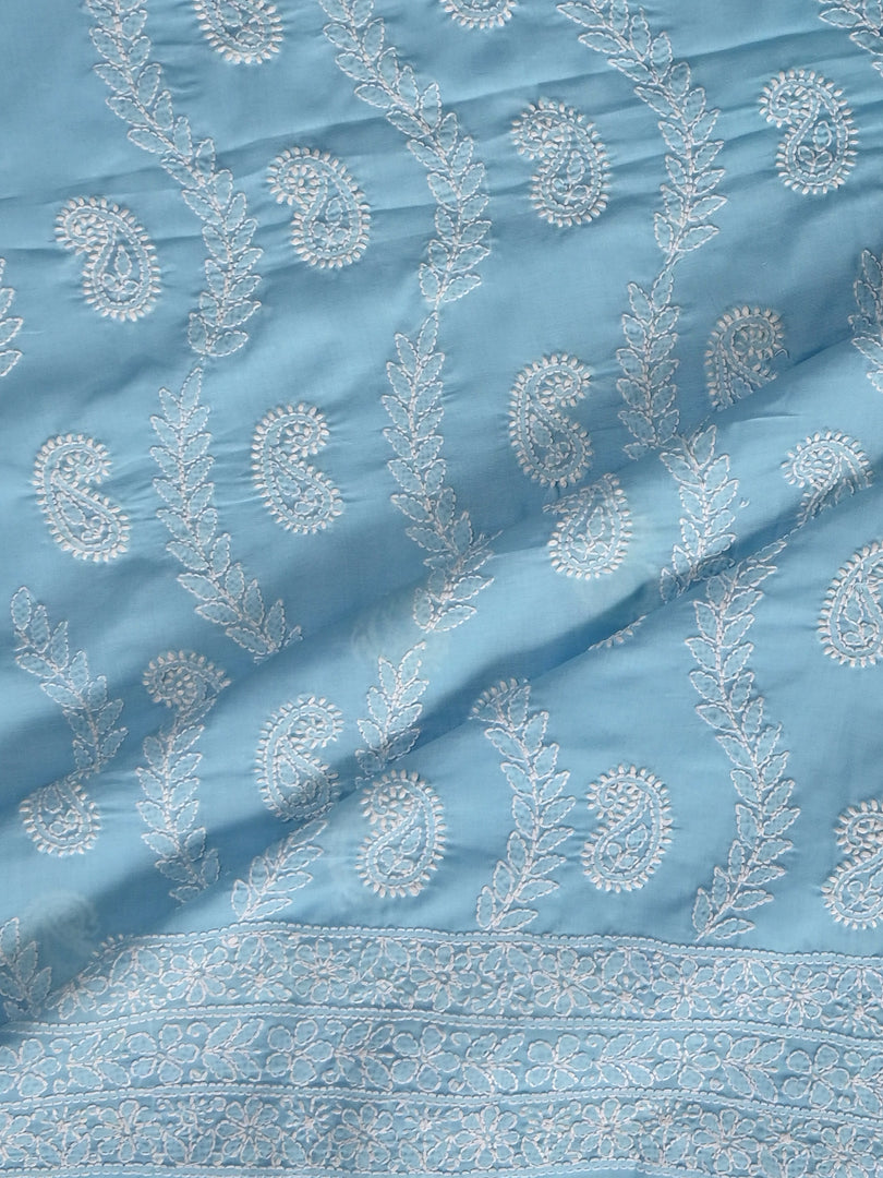 Seva Chikan Hand Embroidered Blue Cotton Lucknowi Chikankari Unstitched Suit Piece-SCL13094