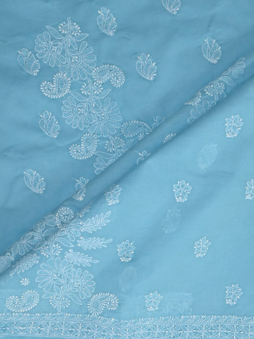 Seva Chikan Hand Embroidered Blue Terivoil Cotton Lucknowi Chikankari Unstitched Suit Piece-SCL13008