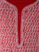 Load image into Gallery viewer, Seva Chikan Hand Embroidered Red Georgette Lucknowi Chikan Unstitched Suit Piece-SCL1616
