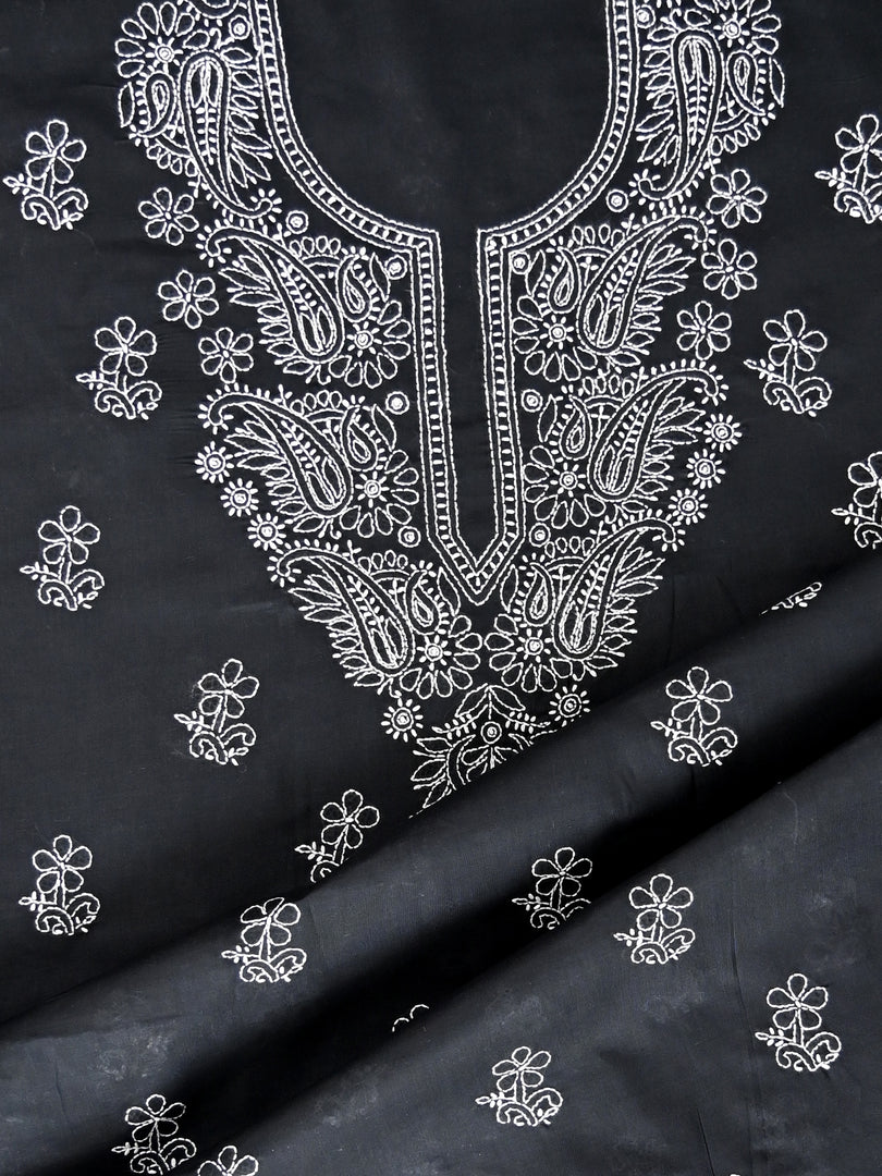 Seva Chikan Hand Embroidered Black Cotton Lucknowi Chikankari Unstitched Suit Piece-SCL13061