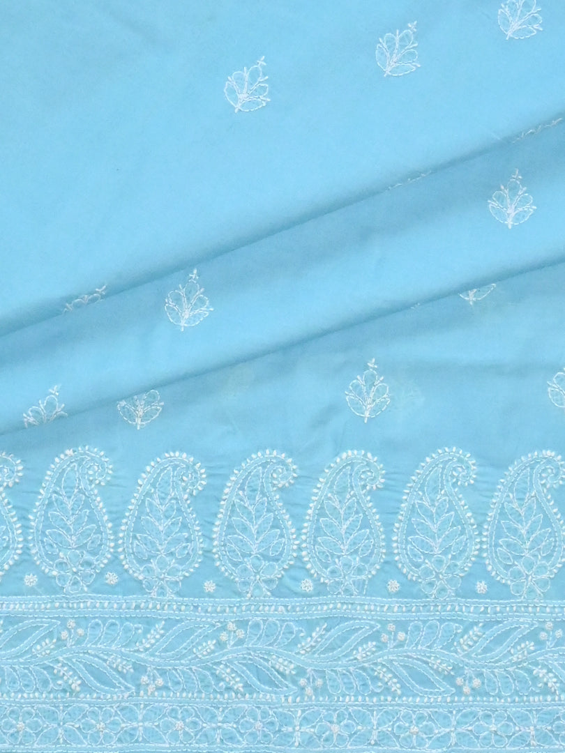 Seva Chikan Hand Embroidered Blue Terivoil Cotton Lucknowi Chikankari Unstitched Suit Piece-SCL13028