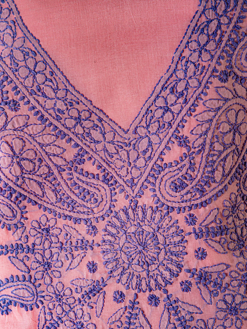 Seva Chikan Hand Embroidered purple Cotton Lucknowi Chikankari Unstitched Suit Piece-SCL1497