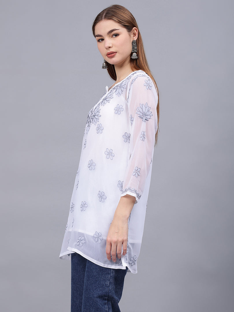 Seva Chikan Hand Embroidered Georgette Lucknowi Chikankari Top With Slip