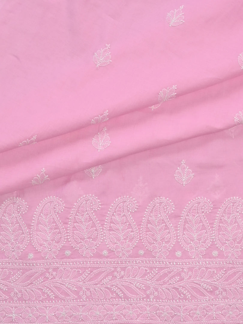 Seva Chikan Hand Embroidered Pink Terivoil Cotton Lucknowi Chikankari Unstitched Suit Piece-SCL13030