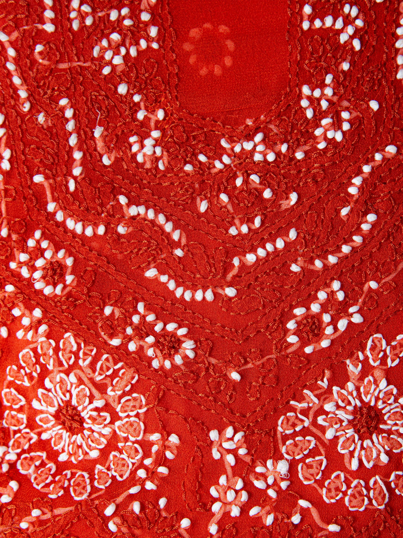 Seva Chikan Hand Embroidered Dark Orange Georgette Lucknowi Chikankari Unstitched Suit Piece-SCL1618