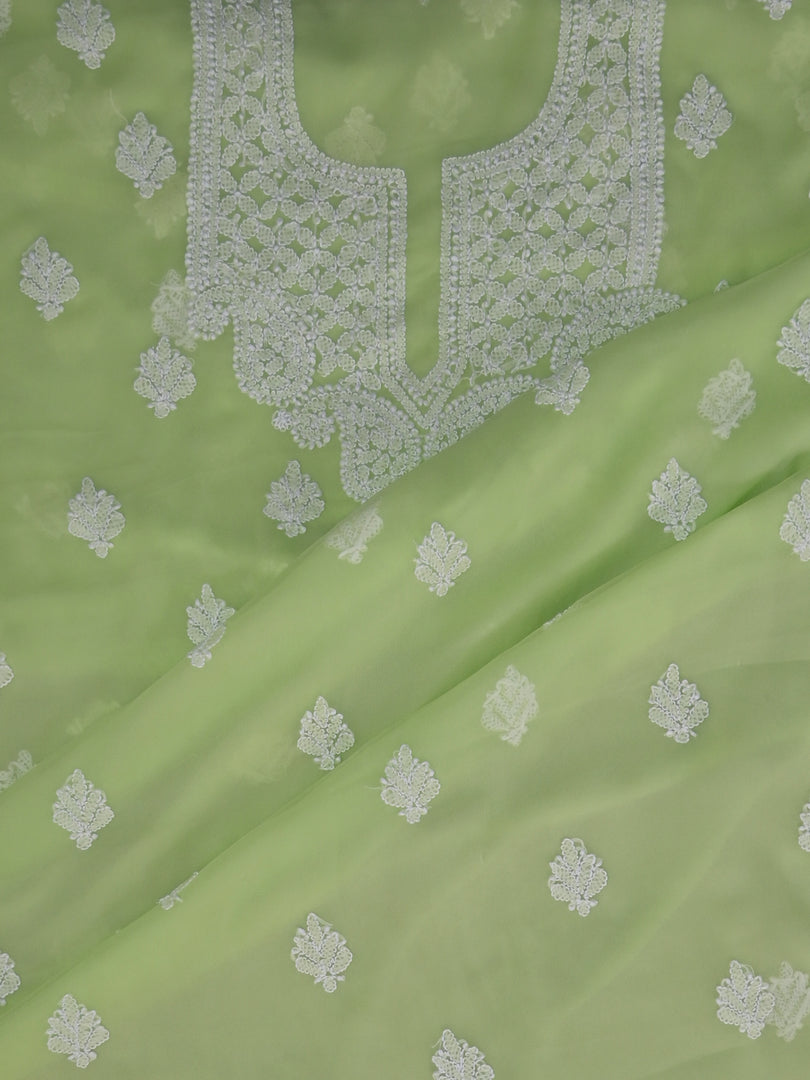 Seva Chikan Hand Embroidered Green Georgette Lucknowi Chikankari Unstitched Suit Piece-SCL13113