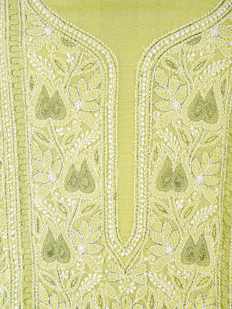 Seva Chikan Hand Embroidered Light Green Cotton Lucknowi Chikankari Unstitched Suit Piece-SCL1647