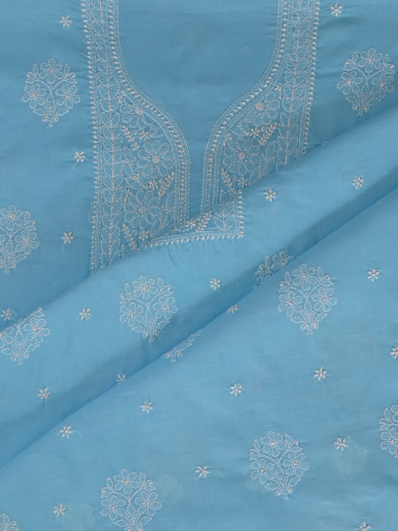 Seva Chikan Hand Embroidered Blue Cotton Lucknowi Chikankari Unstitched Suit Piece-SCL13102