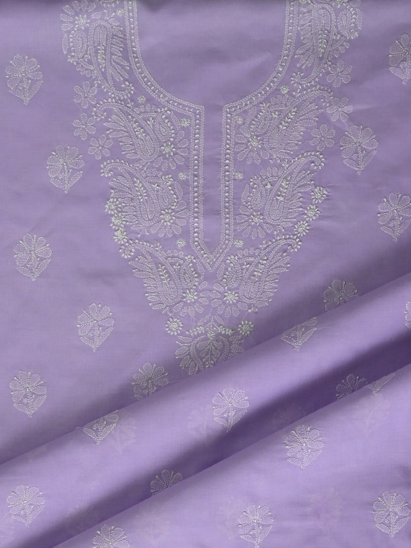 Seva Chikan Hand Embroidered Mauve Cotton Lucknowi Chikankari Unstitched Suit Piece-SCL13059