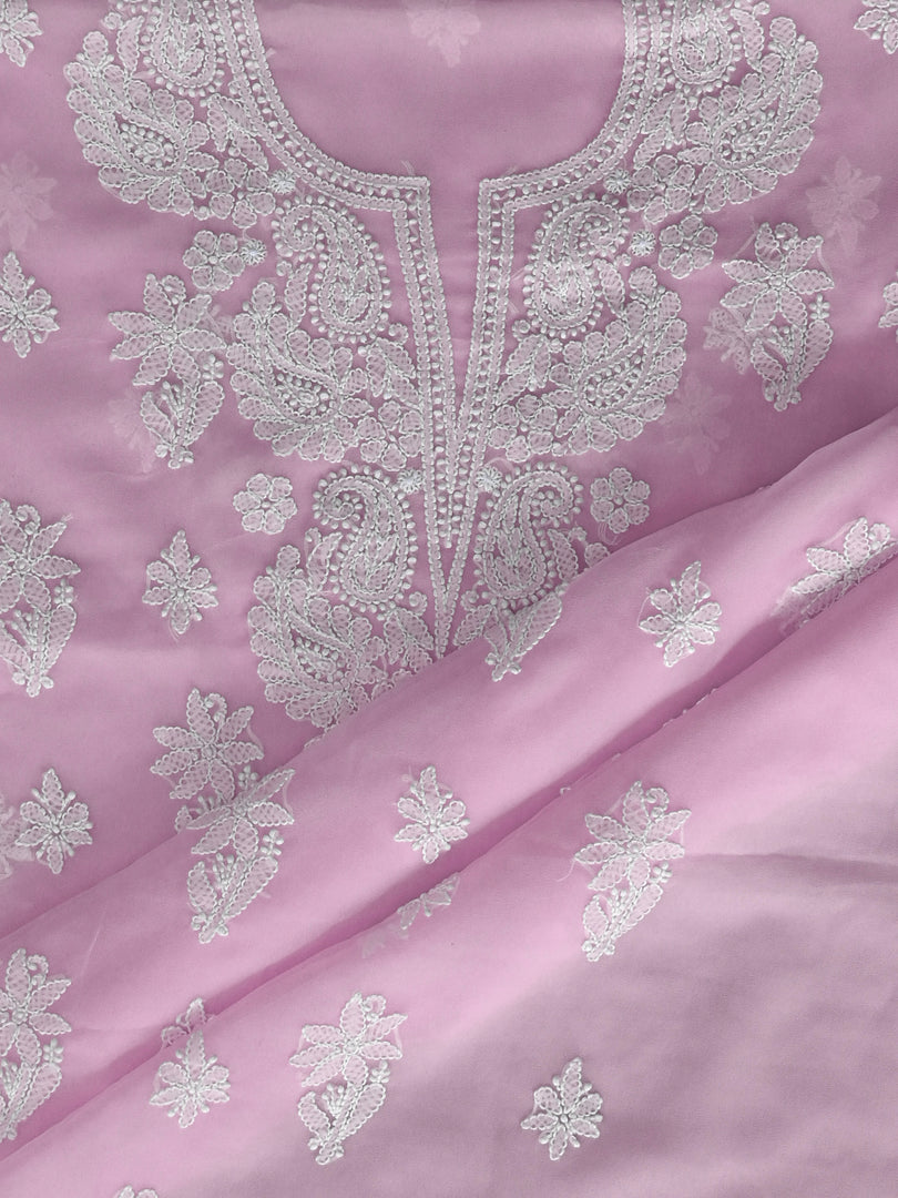 Seva Chikan Hand Embroidered Pink Georgette Lucknowi Chikankari Unstitched Suit Piece-SCL13125