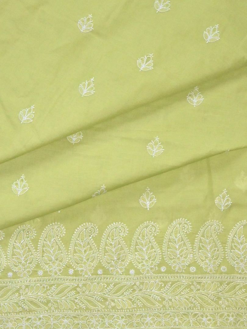 Seva Chikan Hand Embroidered Green Terivoil Cotton Lucknowi Chikankari Unstitched Suit Piece-SCL13029