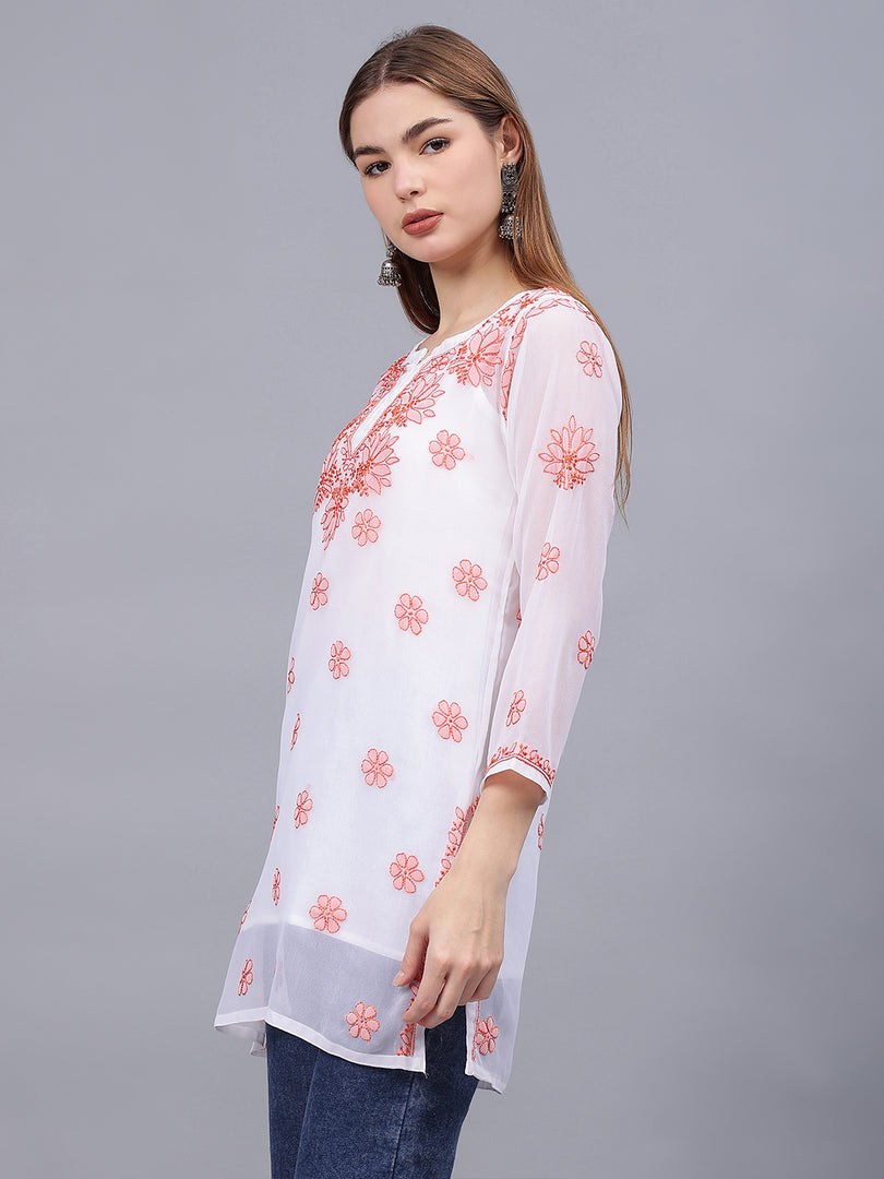 Seva Chikan Hand Embroidered Georgette Lucknowi Chikankari Top With Slip