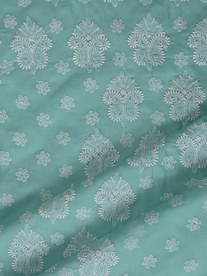 Seva Chikan Hand Embroidered Sea Green Cotton Lucknowi Chikankari Unstitched Suit Piece-SCL13087