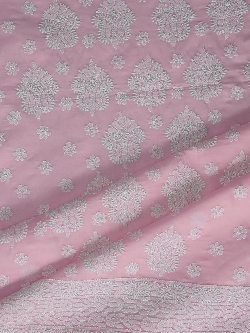 Seva Chikan Hand Embroidered Pink Cotton Lucknowi Chikankari Unstitched Suit Piece-SCL13096