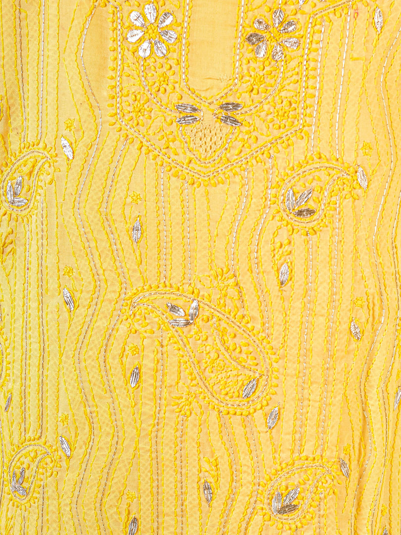 Seva Chikan Hand Embroidered Yellow Cotton Lucknowi Chikankari Unstitched Suit Piece-SCL1638