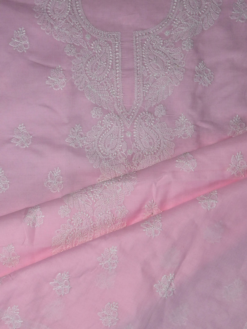 Seva Chikan Hand Embroidered Pink Terivoil Cotton Lucknowi Chikankari Unstitched Suit Piece-SCL13022