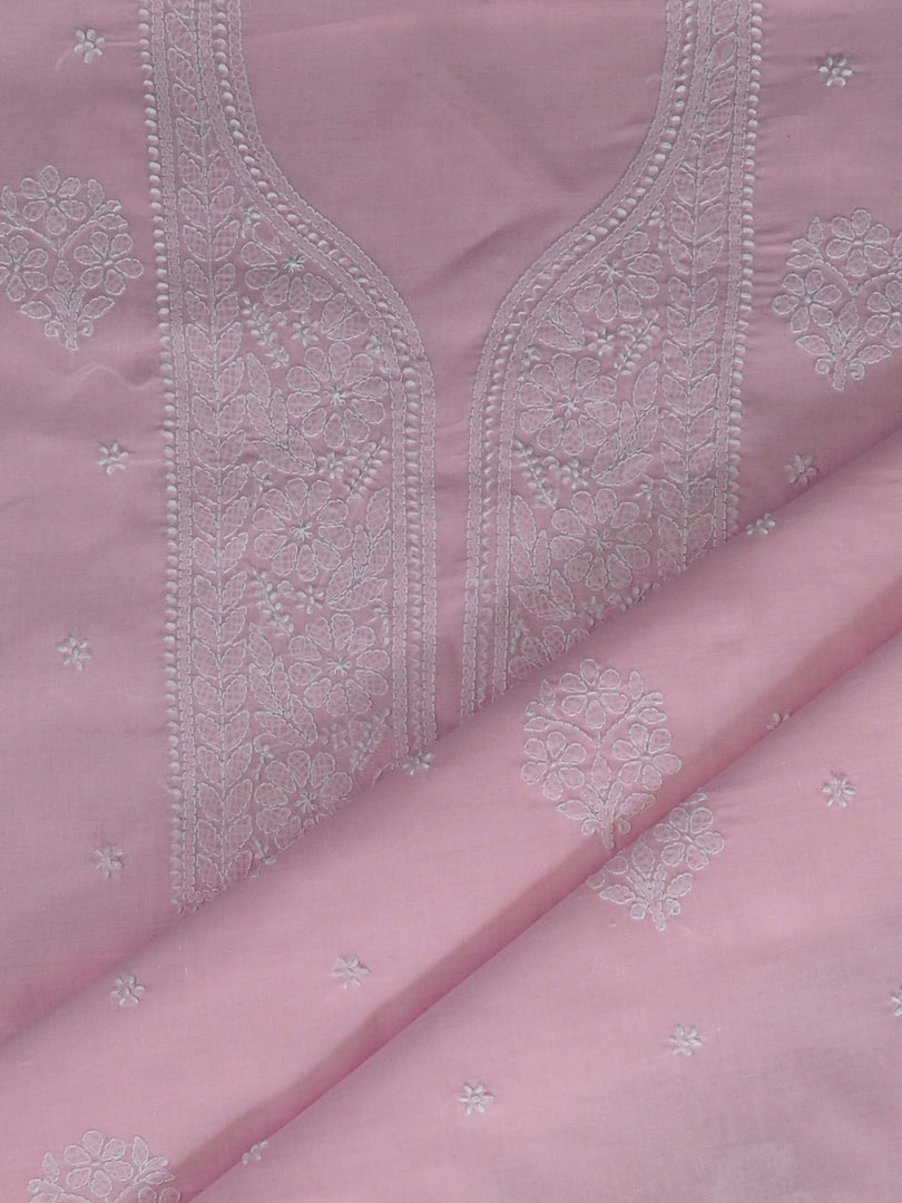 Seva Chikan Hand Embroidered Pink Cotton Lucknowi Chikankari Unstitched Suit Piece-SCL13100