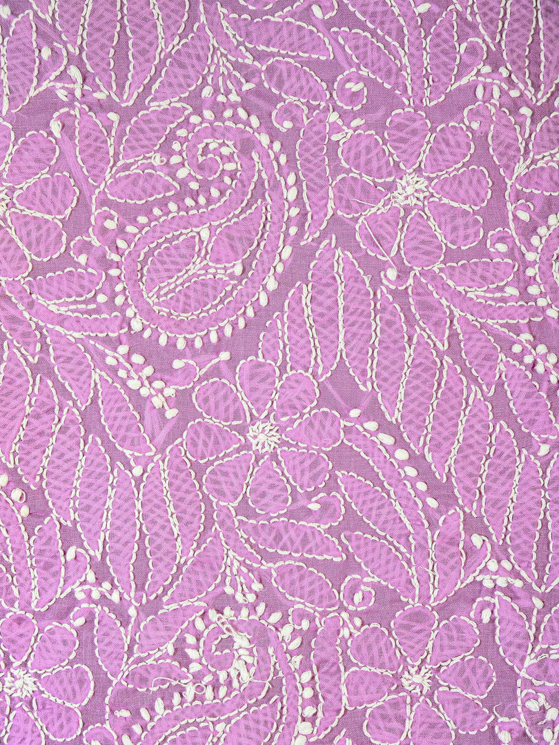 Seva Chikan Hand Embroidered Purple Cotton Lucknowi Chikankari Unstitched Suit Piece-SCL1680