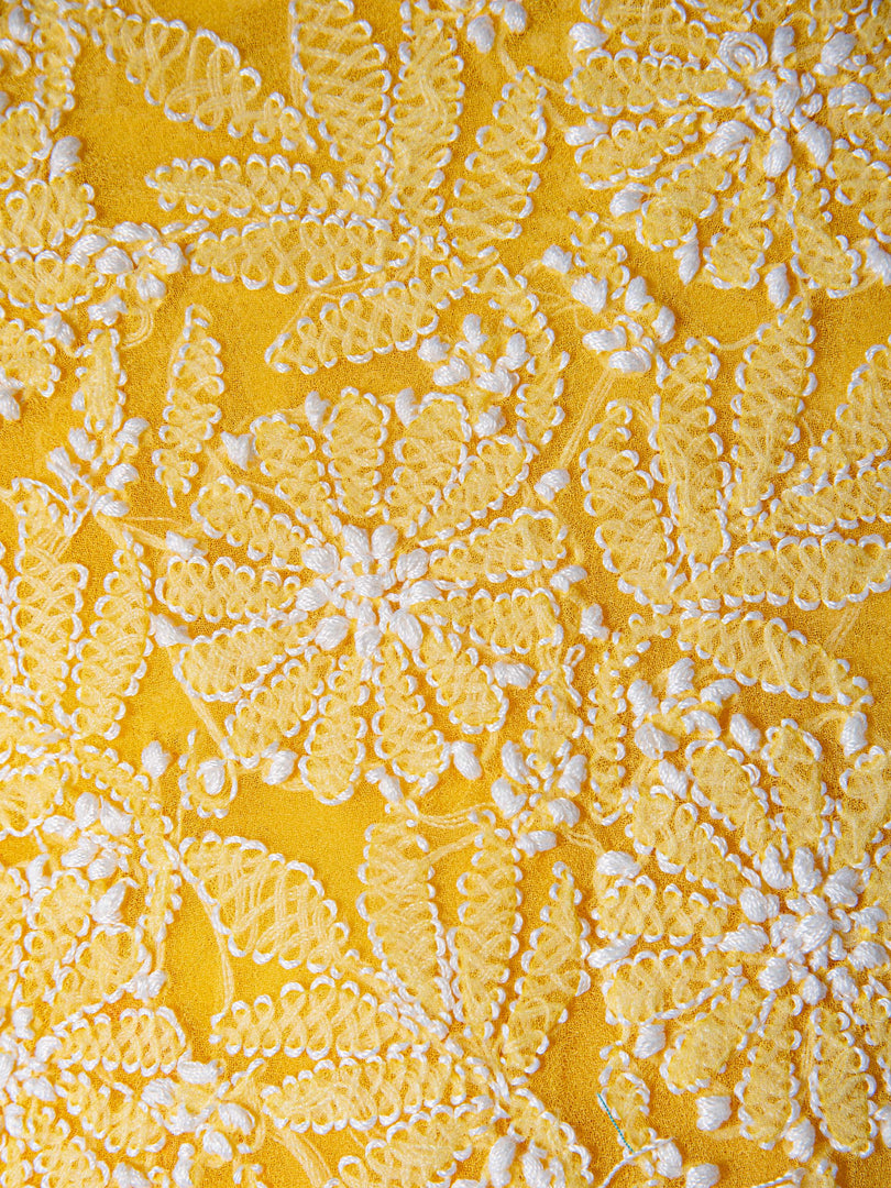 Seva Chikan Hand Embroidered Yellow Georgette Lucknowi Chikankari Unstitched Suit Piece-SCL1631