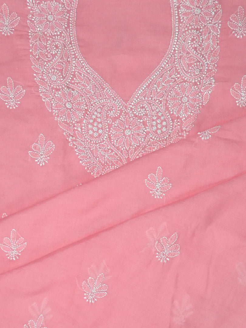 Seva Chikan Hand Embroidered Peach Terivoil Cotton Lucknowi Chikankari Unstitched Suit Piece-SCL13040