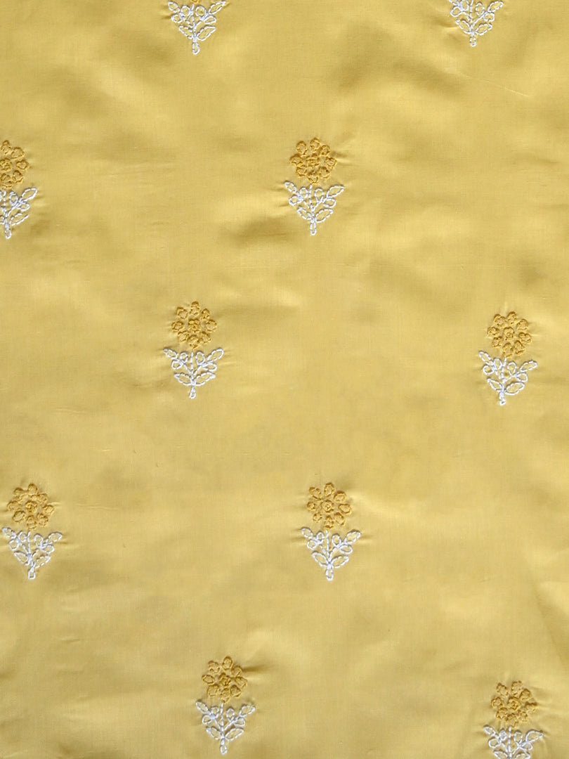 Seva Chikan Hand Embroidered Yellow Terivoil Cotton Lucknowi Chikankari Unstitched Suit Piece-SCL13016