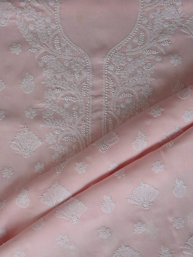 Seva Chikan Hand Embroidered Pink Cotton Lucknowi Chikankari Unstitched Suit Piece-SCL13050