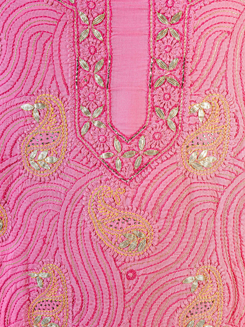 Seva Chikan Hand Embroidered Dark Pink Cotton Lucknowi Chikankari Unstitched Suit Piece-SCL1654