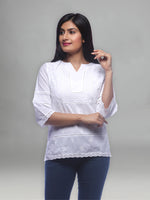 Load image into Gallery viewer, Seva Chikan Hand Embroidered White Voile Cotton Lucknowi Chikankari Short Top-SCL0522
