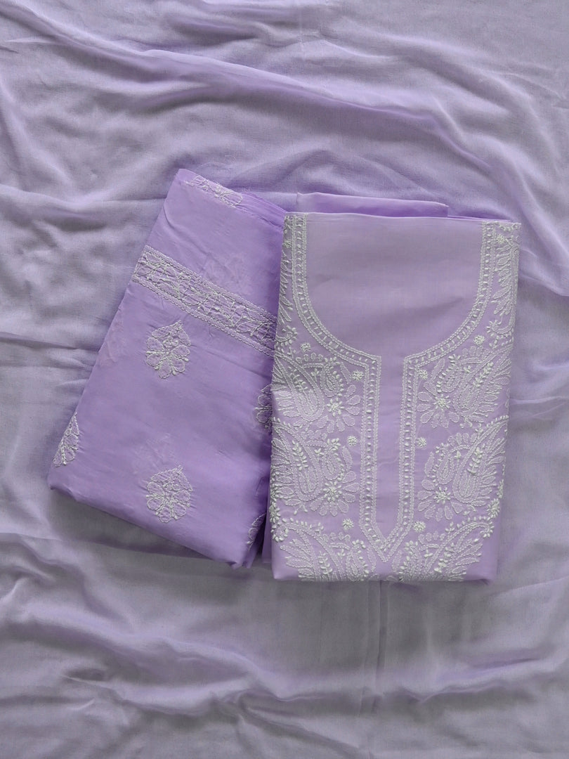 Seva Chikan Hand Embroidered Mauve Cotton Lucknowi Chikankari Unstitched Suit Piece-SCL13059