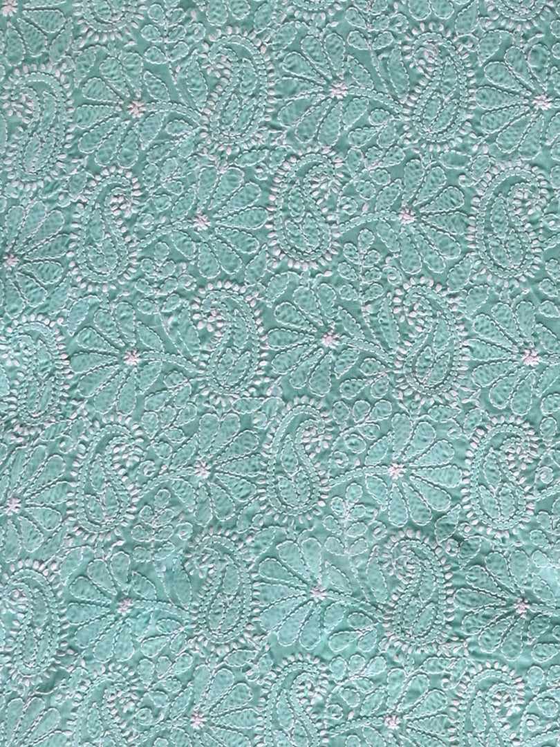 Seva Chikan Hand Embroidered Sea Green Terivoil Cotton Lucknowi Chikankari Unstitched Suit Piece-SCL13020